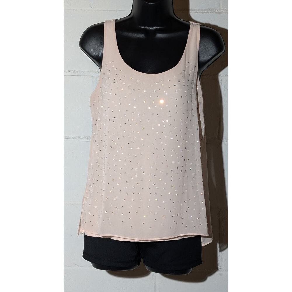 Express Blush Pink Sleeveless Tank Top with Rhinestone Sheer Overlay Medium
